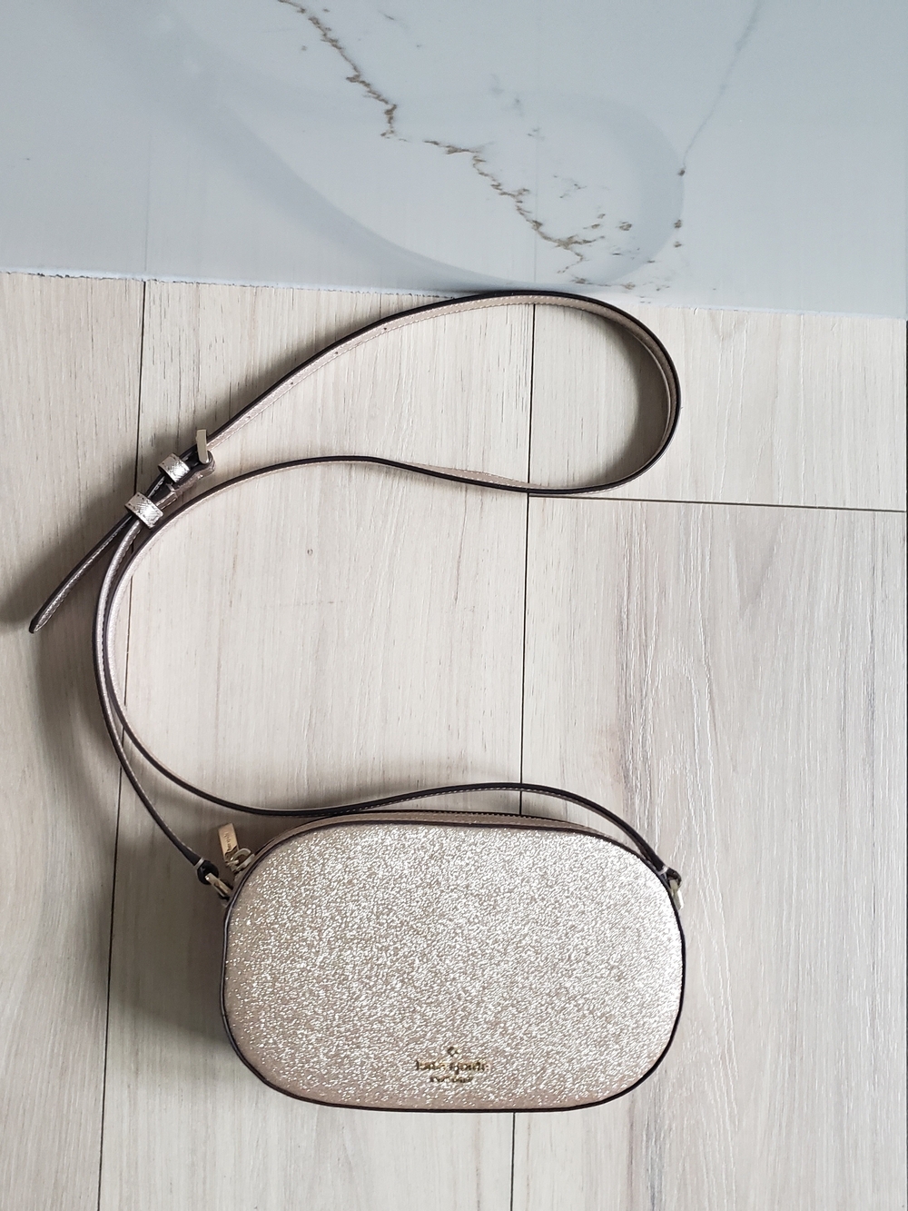 Kate Spade‎ Glimmer Glitter Mini Crossbody Small Bag Rose Gold Camera Purse